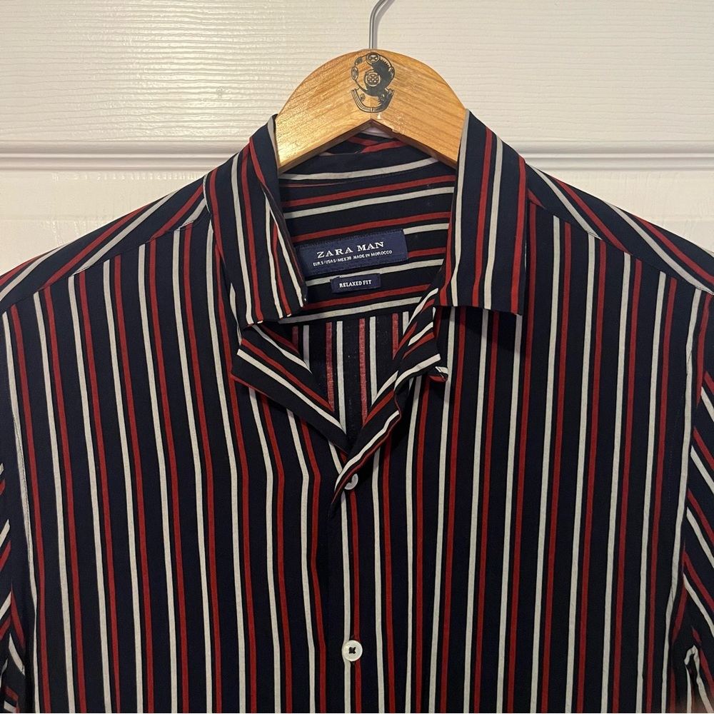 Zara Men’s Striped  Button-Up Short Sleeve Shirt